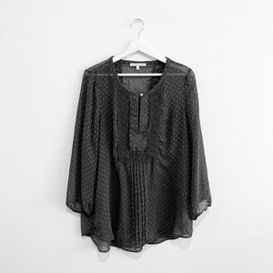 Daniel Rainn Lovely Woman's Long Sleeve Blouse Tunic Lace Sheer Charcoal Gray XL